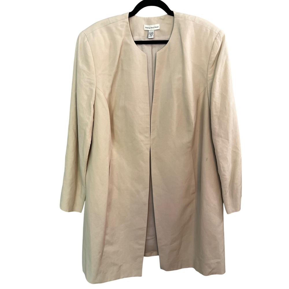 Amanda Smith Blazer Long Jacket 20W Beige Hook Linen Blend Office Academia
